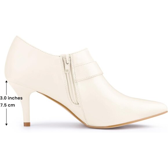 ⚡Women's White Faux Leather Flower Stiletto Heels Pointy Toe Ankle Booties - Picture 4 of 7